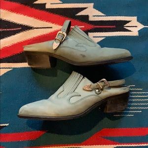 Dingo green suede western mules, size 9M
